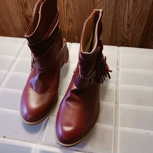 Short red ankle booties